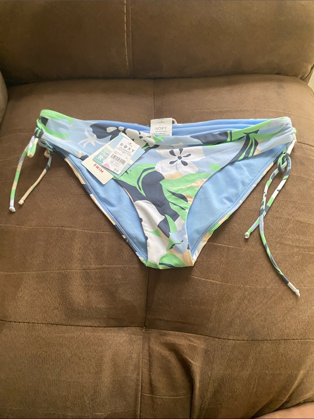 Roxy Girls' Light Blue Floral Tie-Side Bikini Bottom